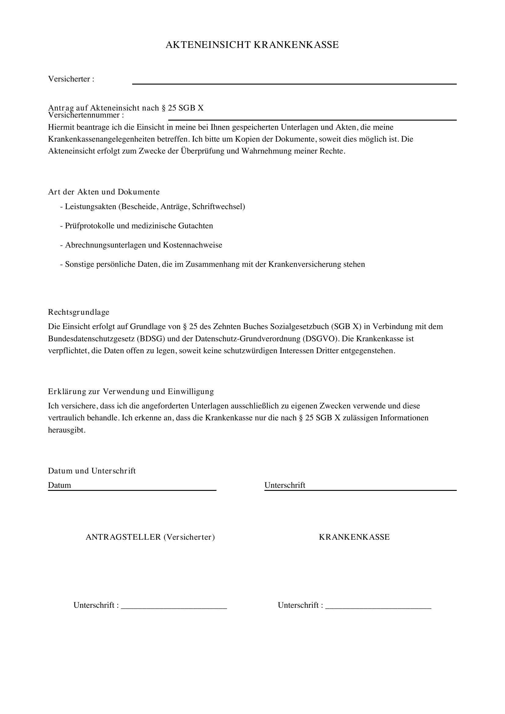Akteneinsicht Krankenkasse Muster