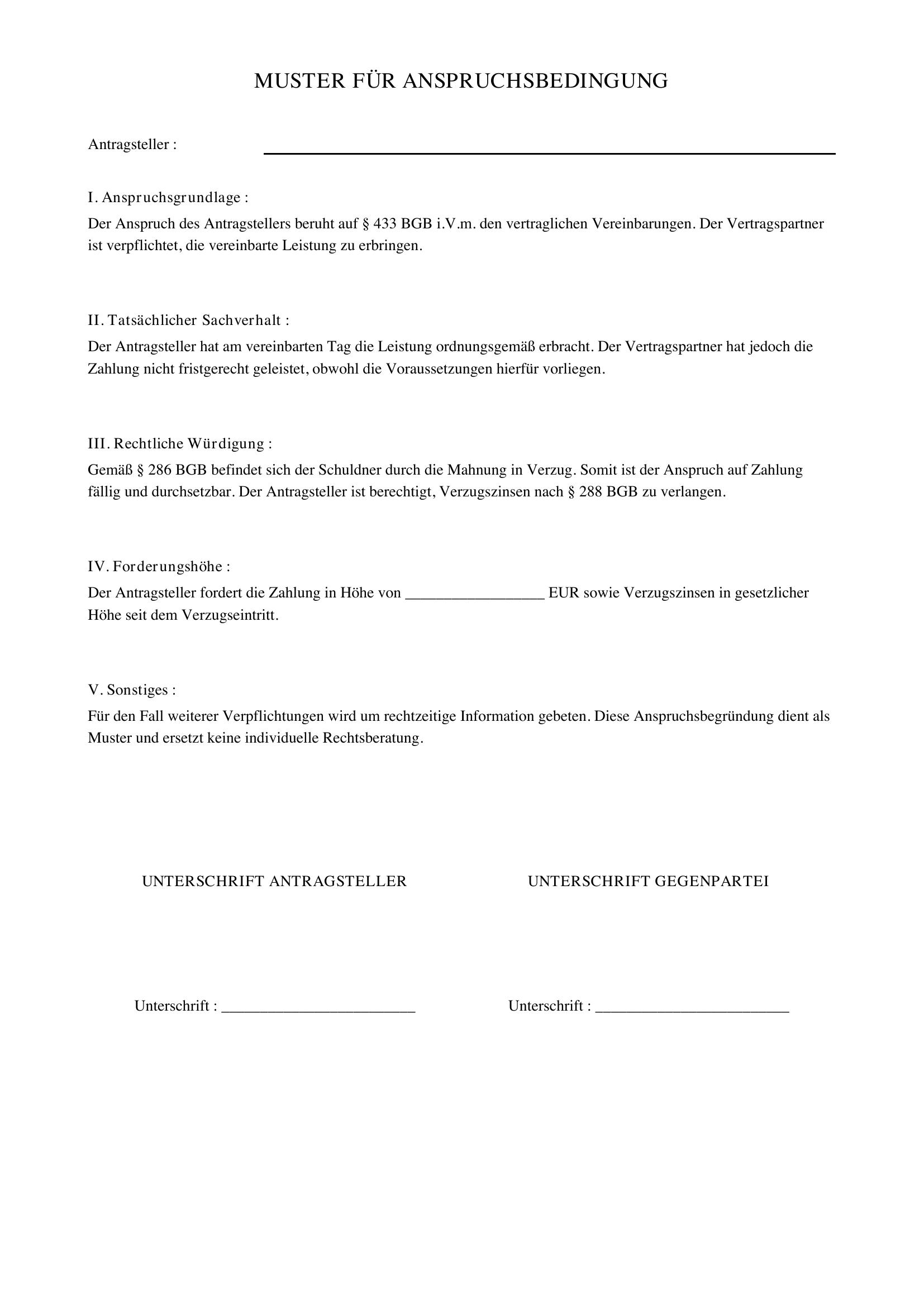 Anspruchsbegründung Muster