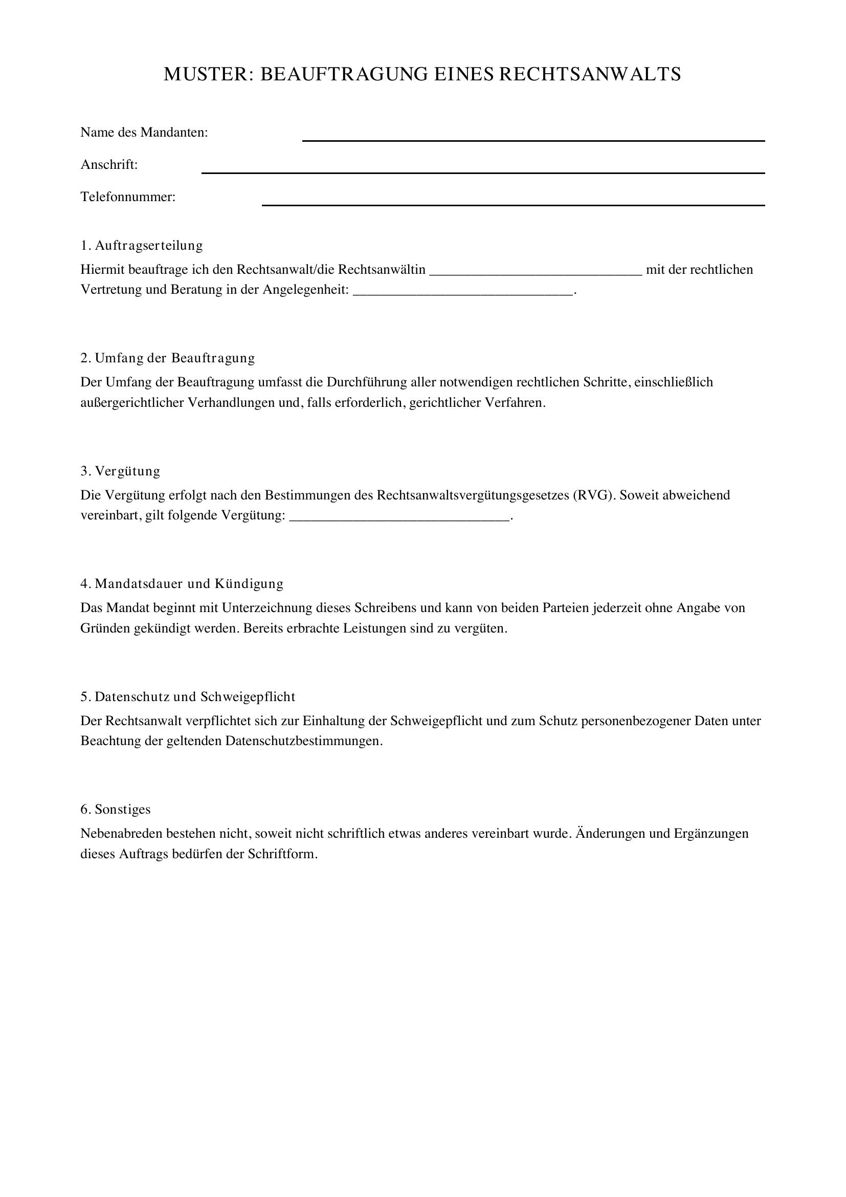 Anwalt Beauftragen Muster