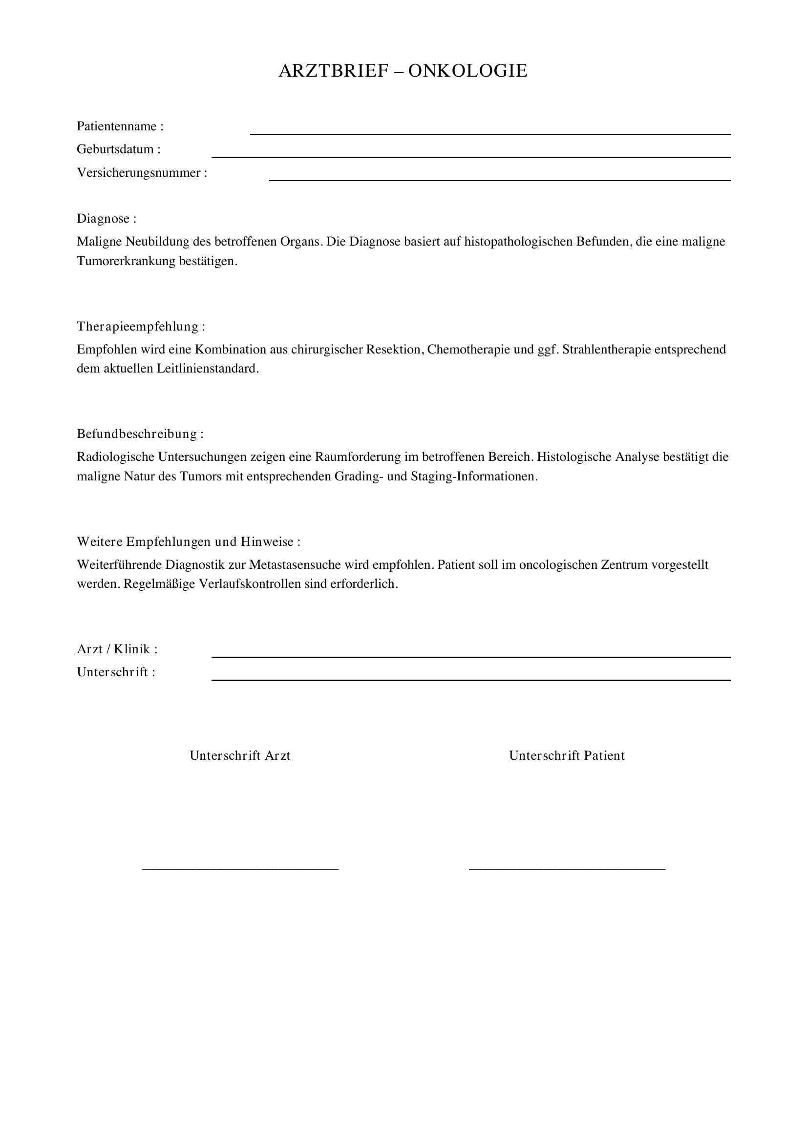 Arztbrief Muster Krebs