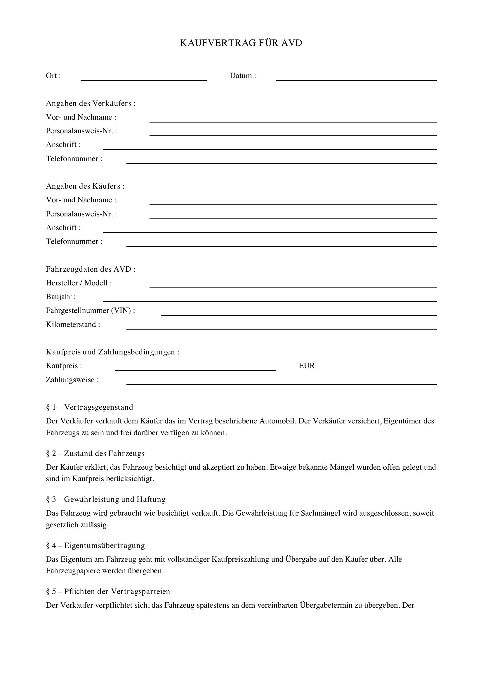 Avd Kaufvertrag