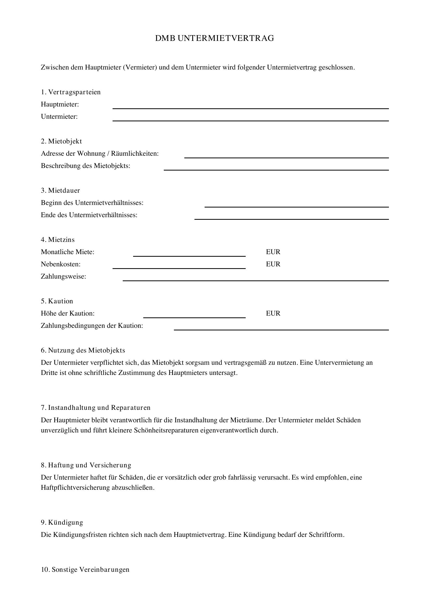 Dmb Untermietvertrag