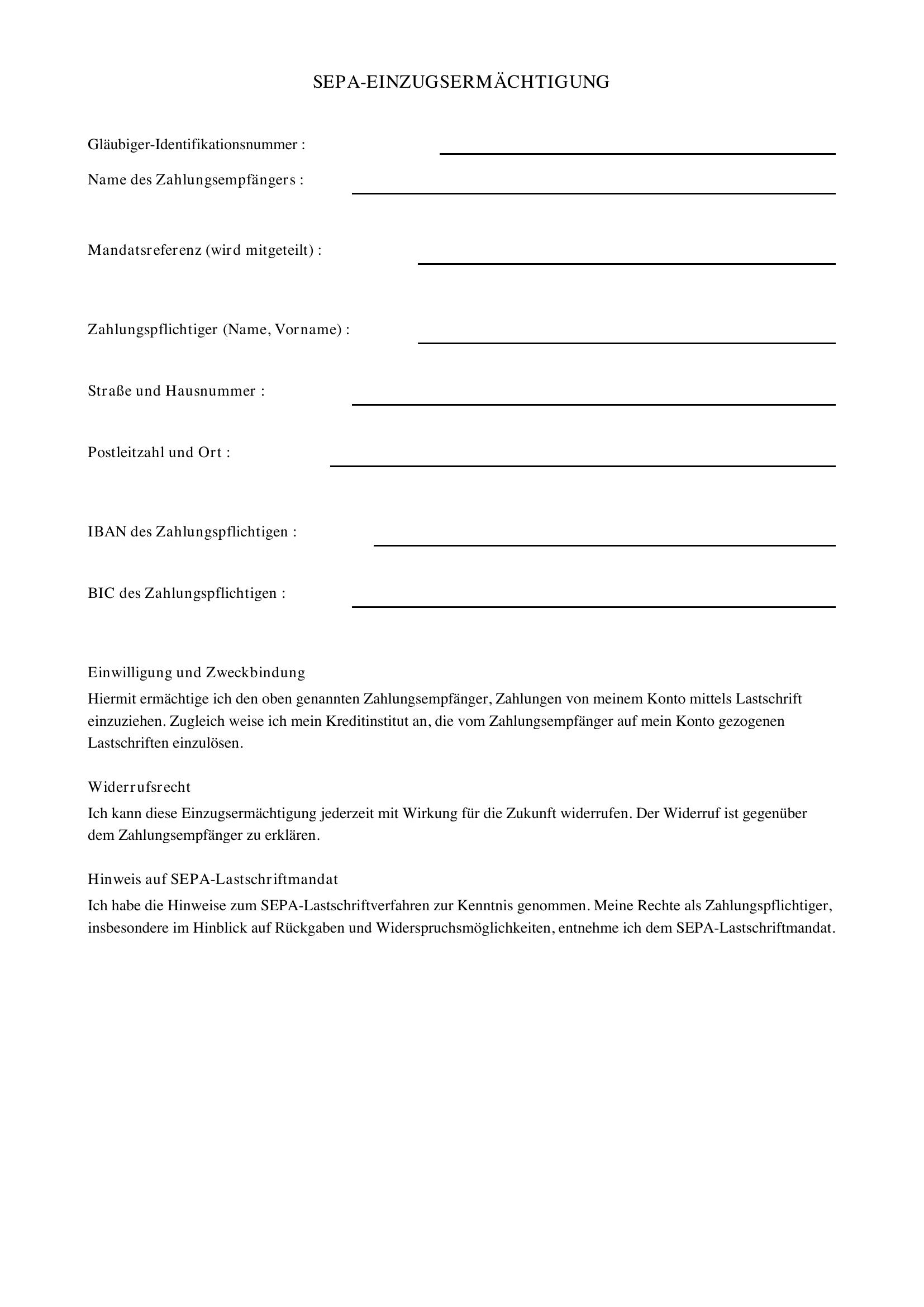 Einzugsermächtigung Vorlage