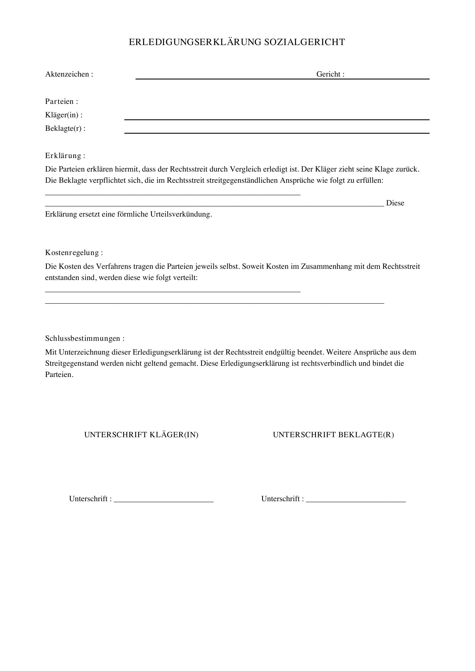 Erledigungserklärung Sozialgericht Muster