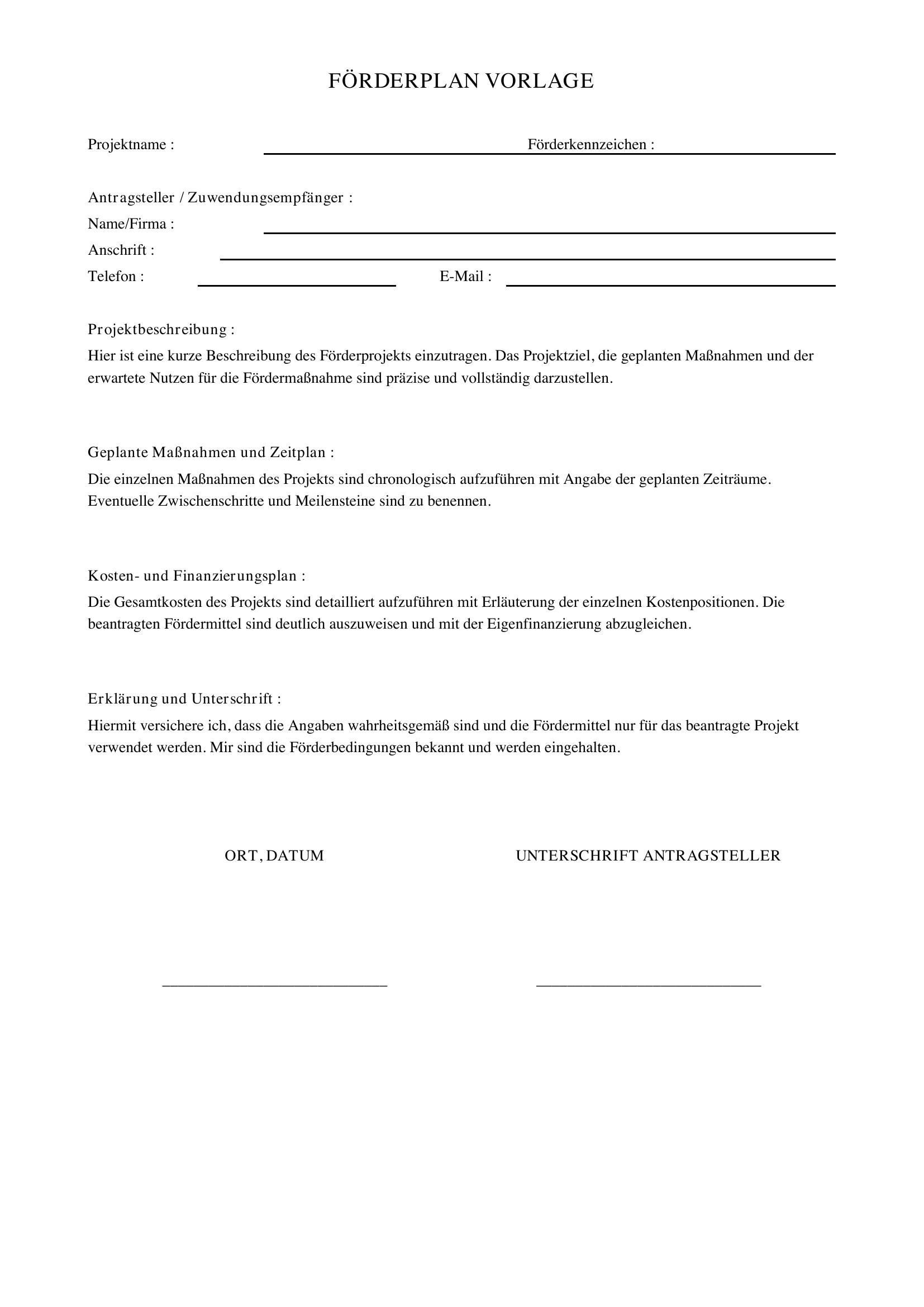 Förderplan Vorlage