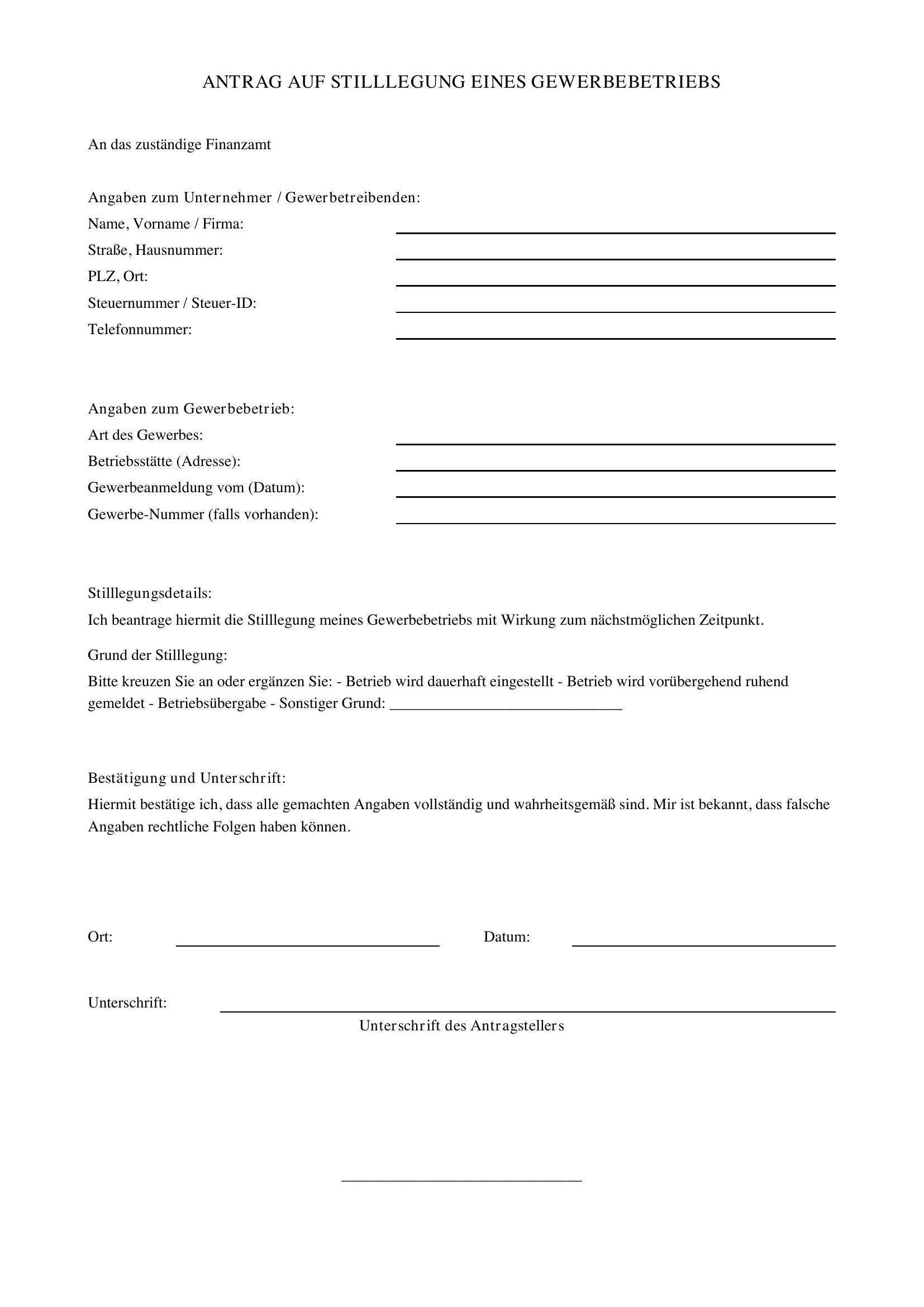 Gewerbe Stilllegen Formular Finanzamt