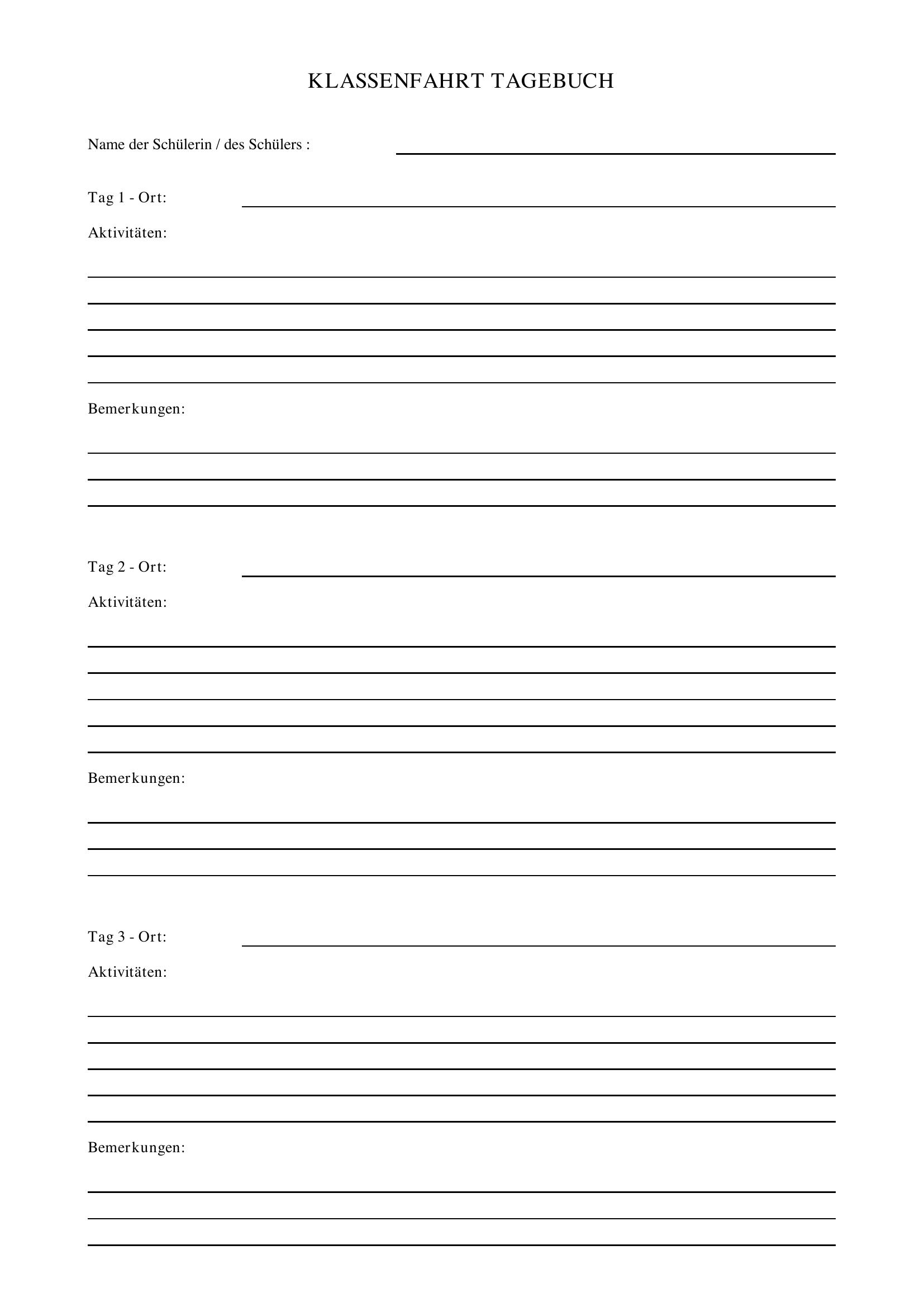 Klassenfahrt Tagebuch