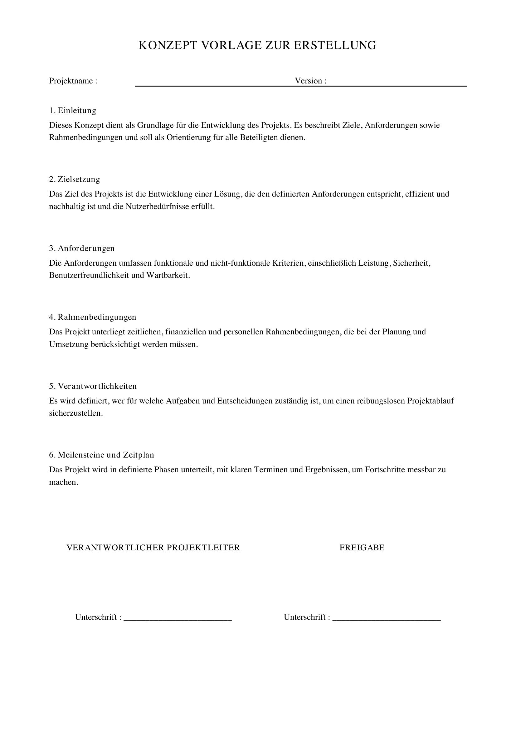 Konzept Erstellen Vorlage