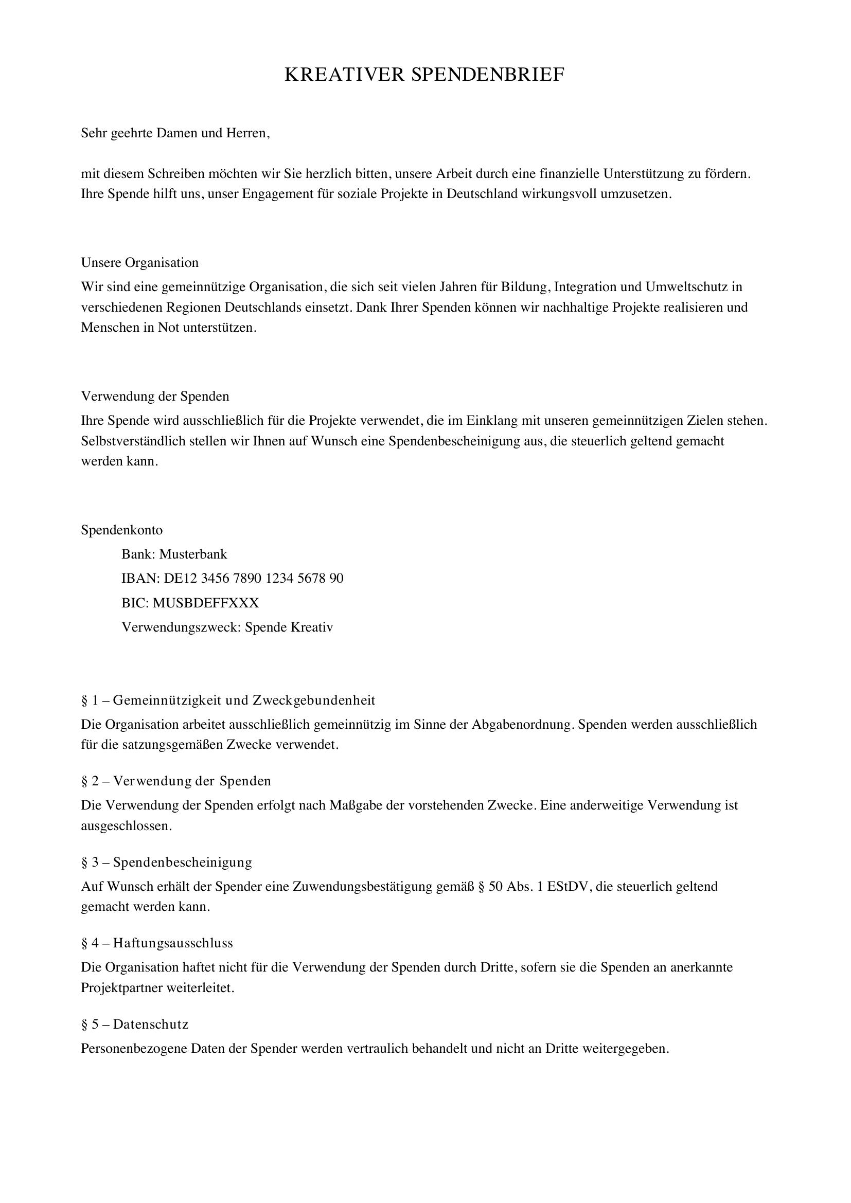Kreativer Spendenbrief