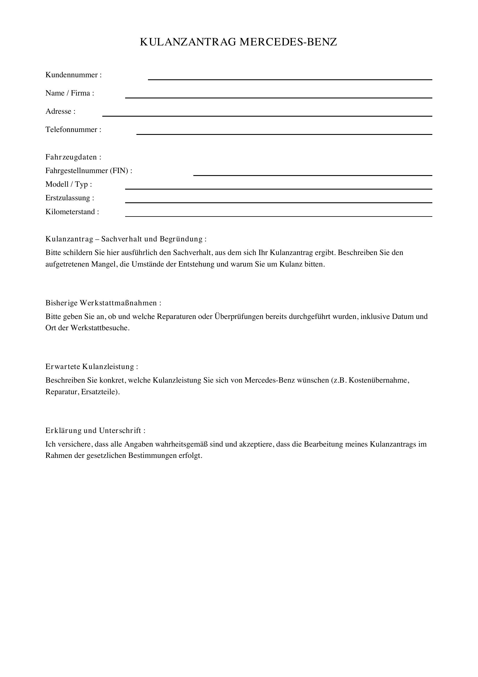 Kulanzantrag Mercedes