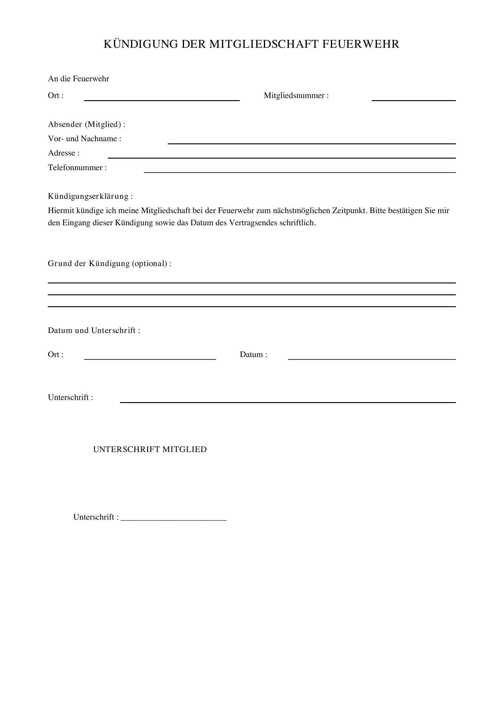 Kündigung Feuerwehr