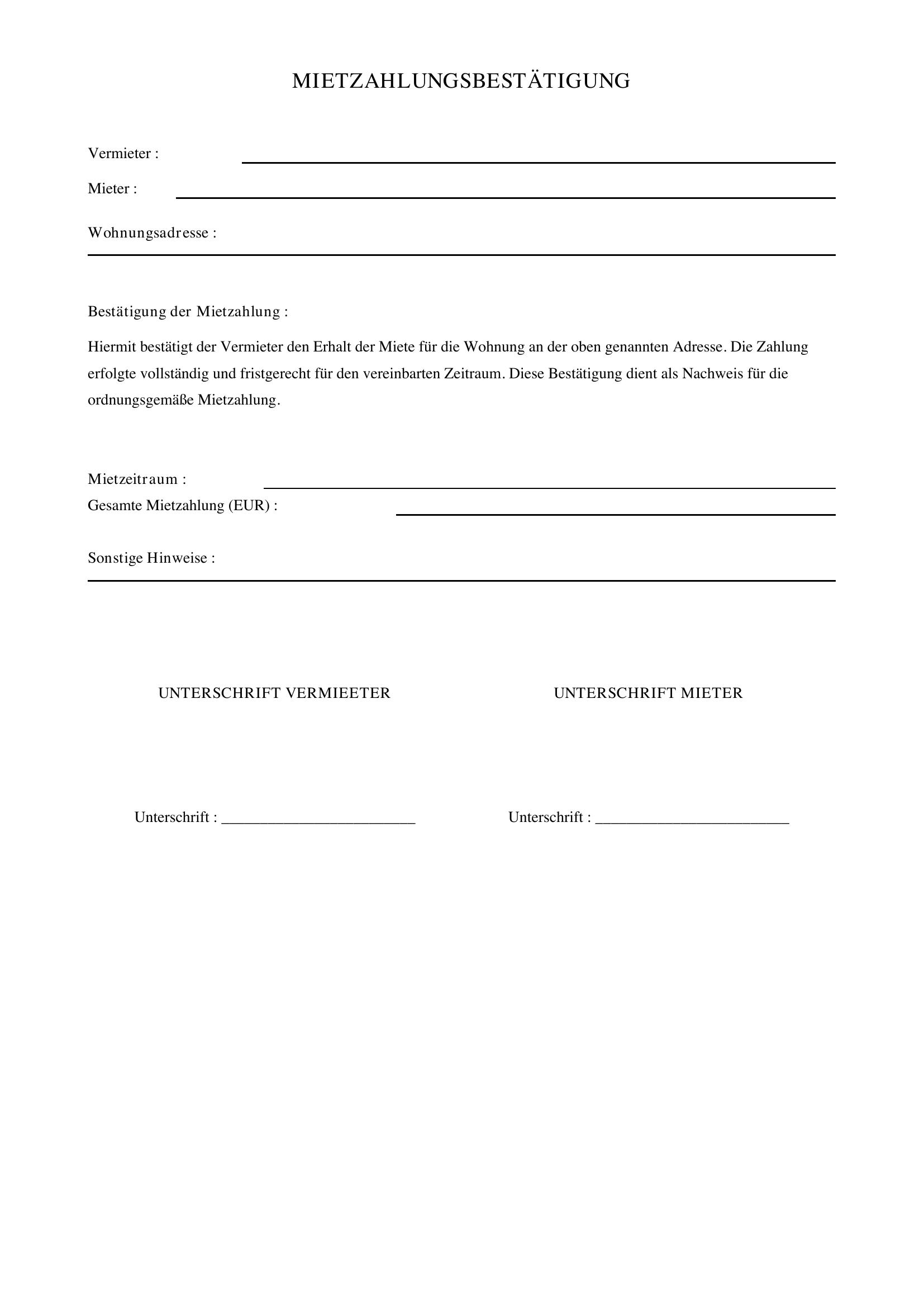Mietzahlungsbestätigungen