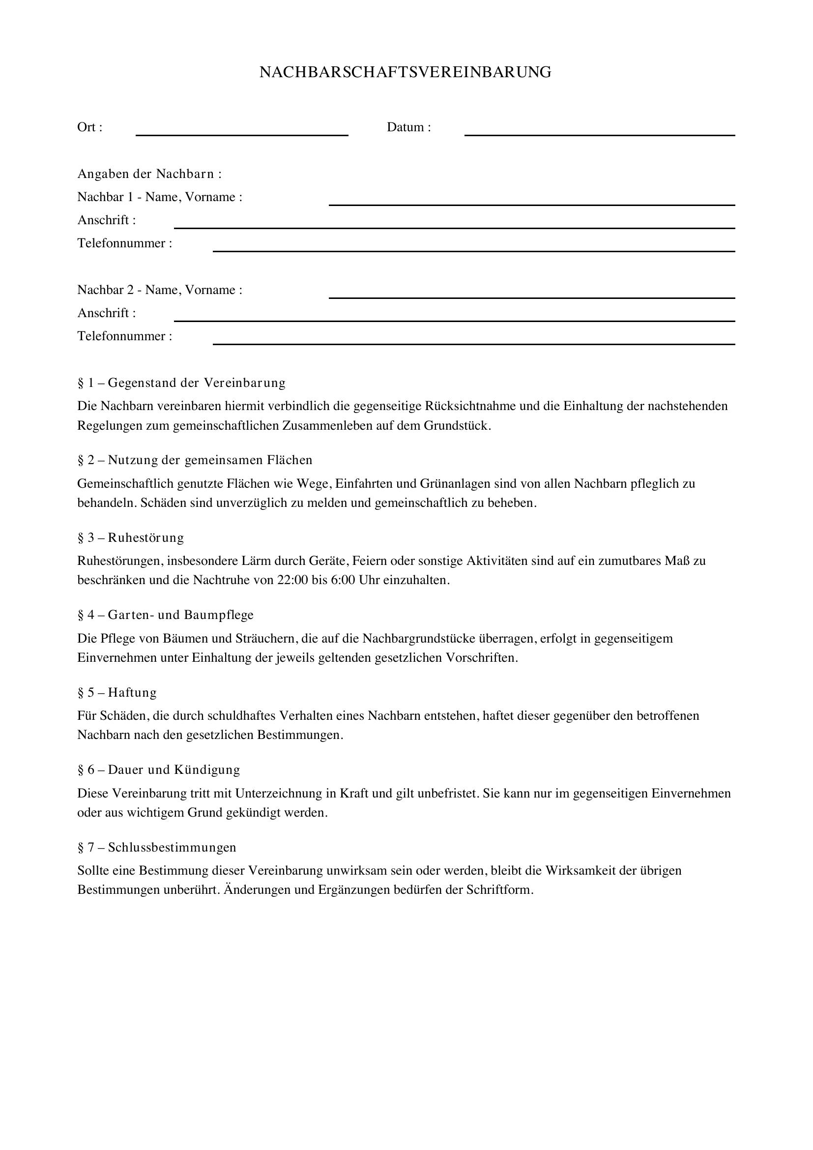 Nachbarschaftsvereinbarung