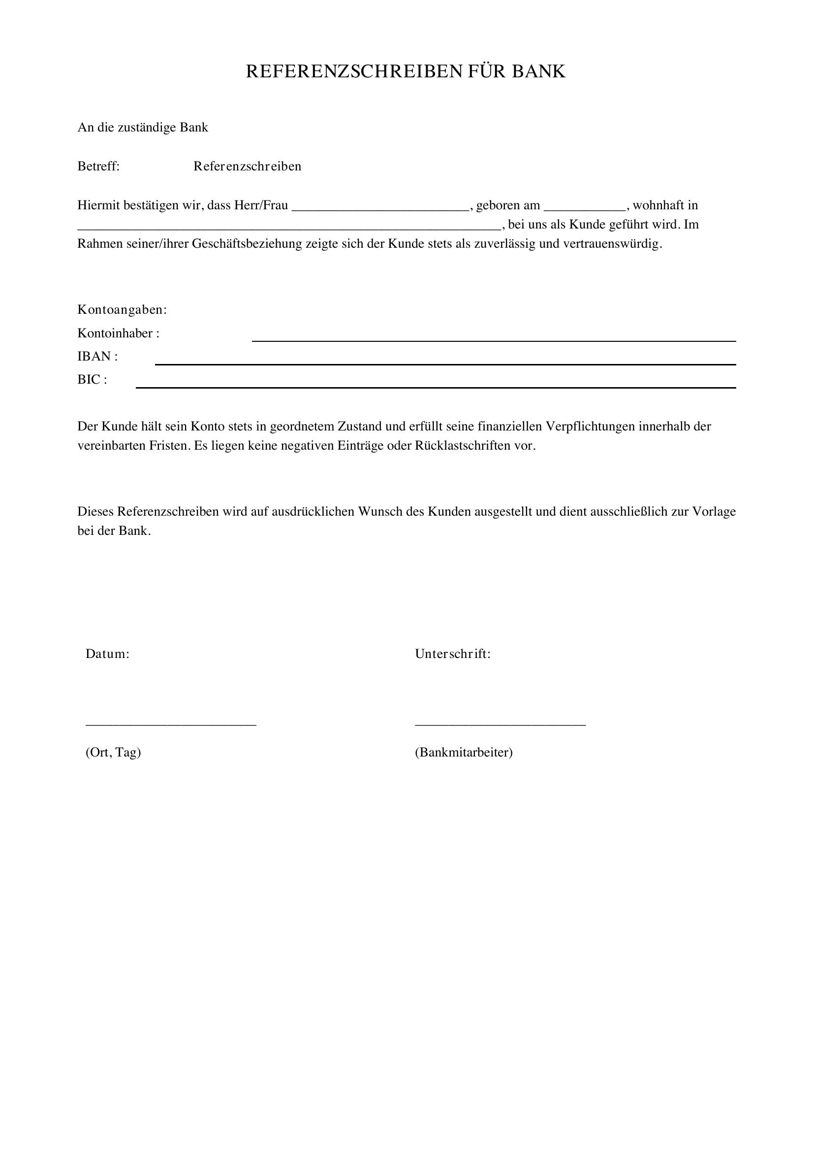 Referenzschreiben Bank