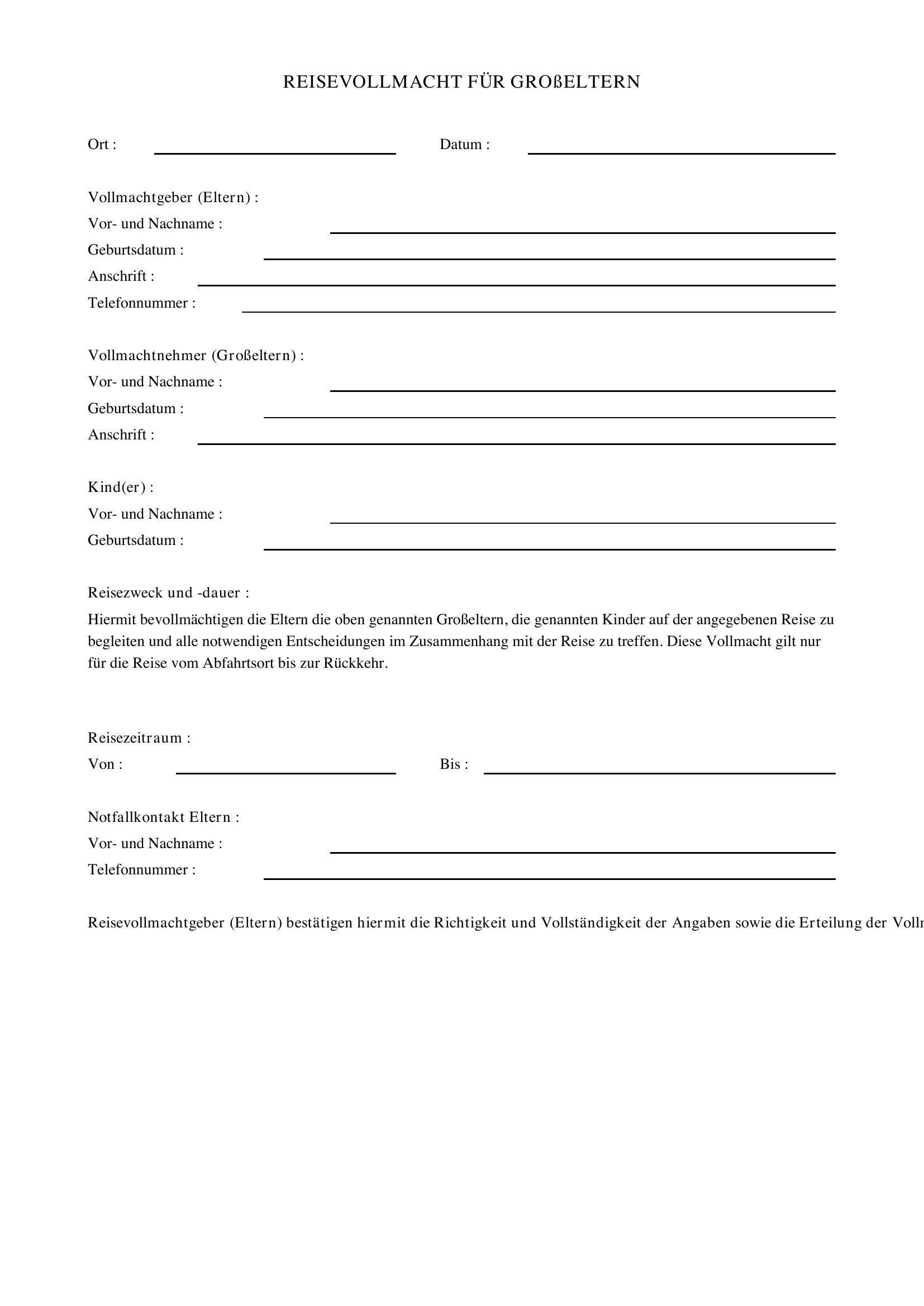 Reisevollmacht Für Großeltern