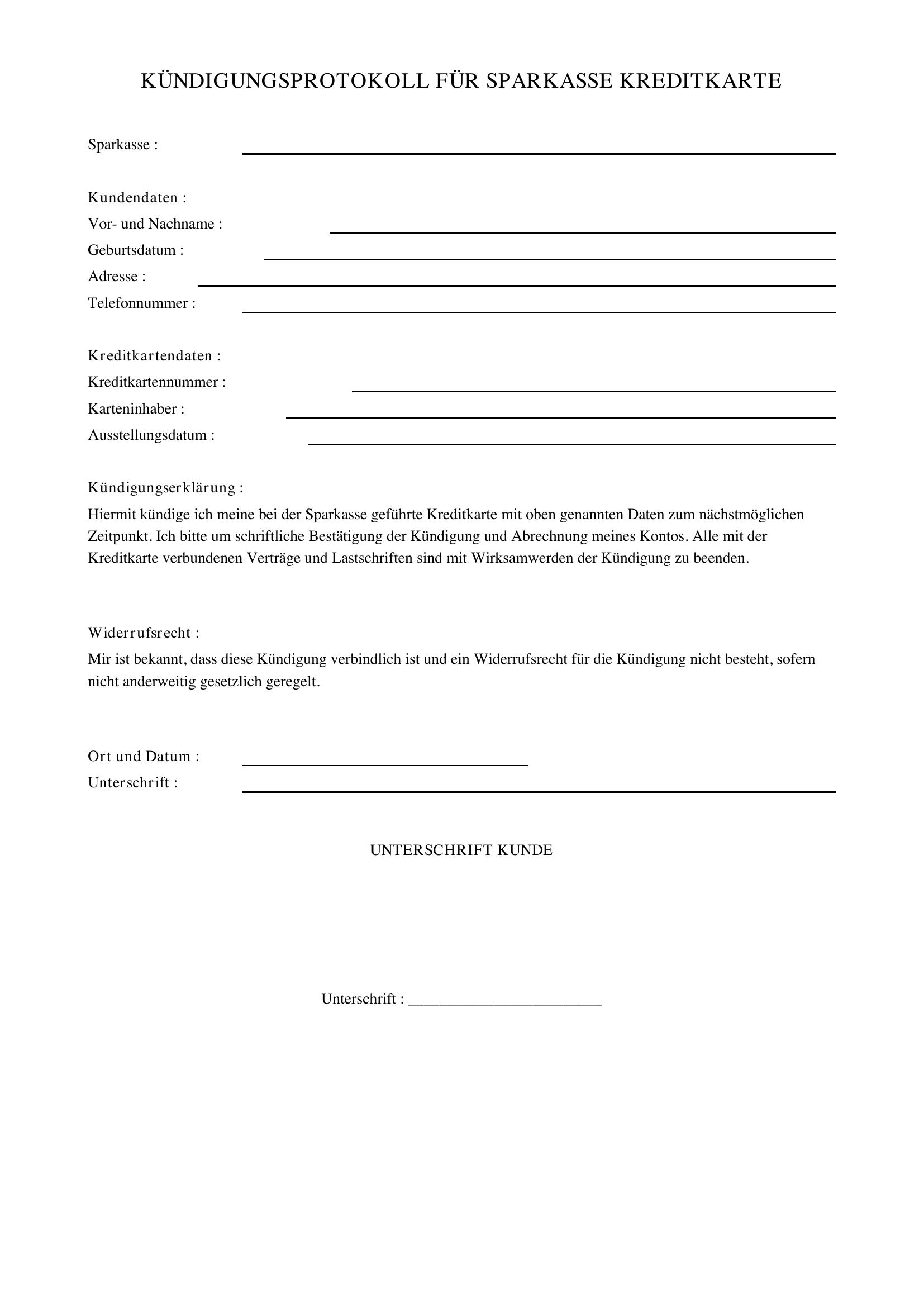 Sparkasse Kreditkarte Kündigen Formular