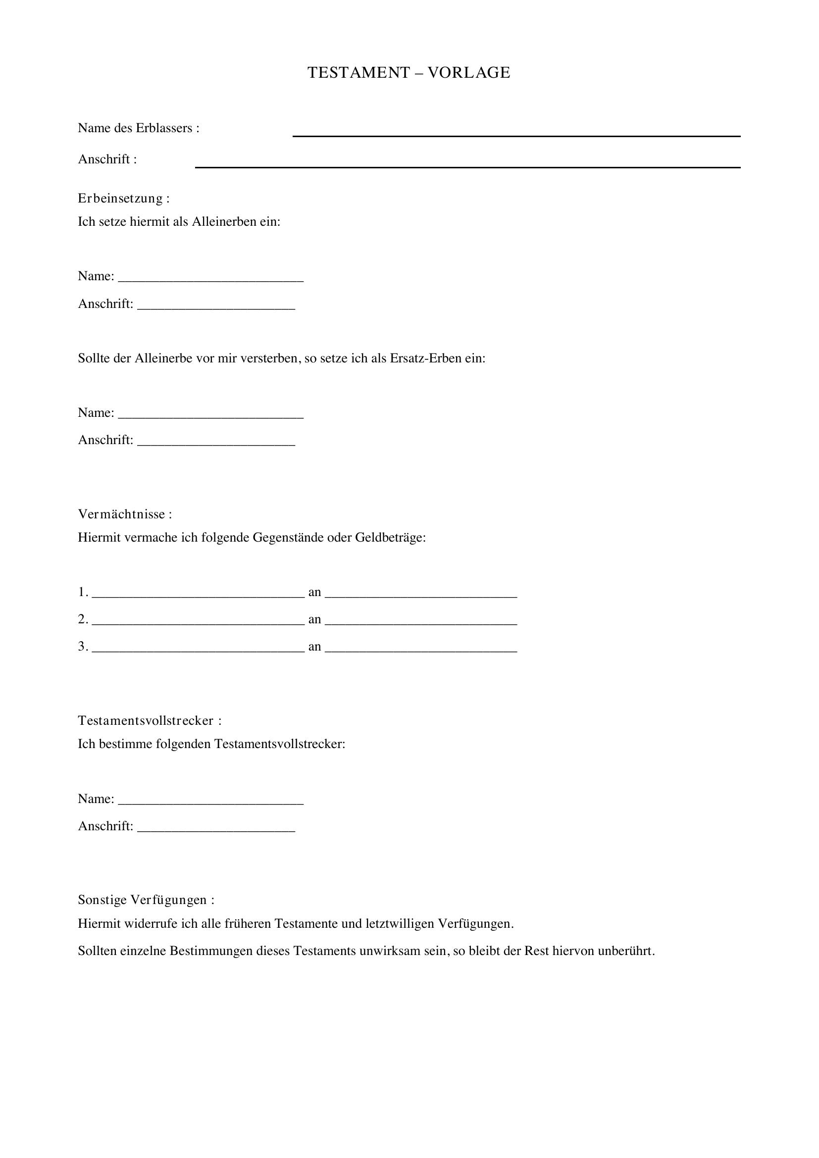 Testament Vorlage