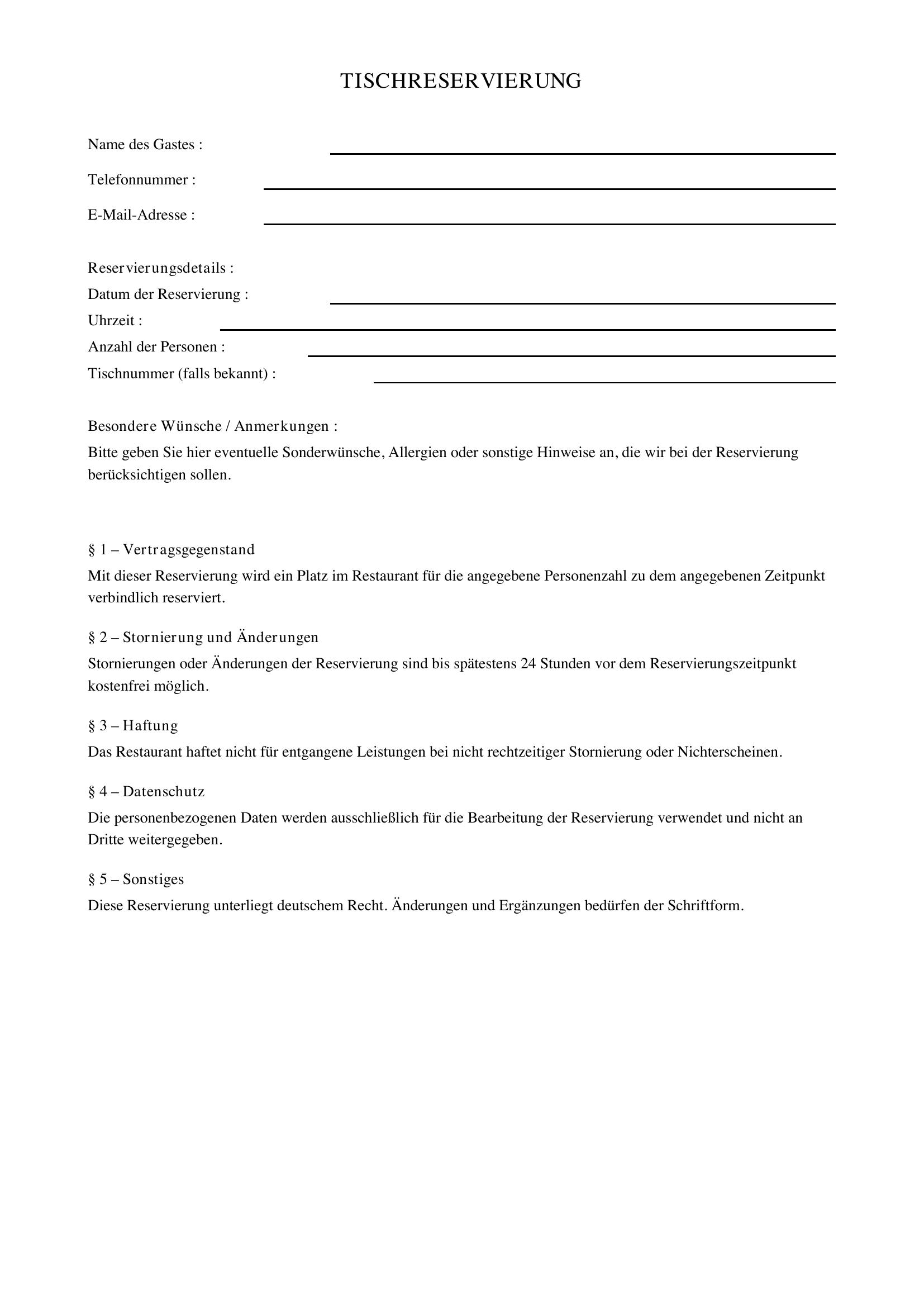 Tischreservierung