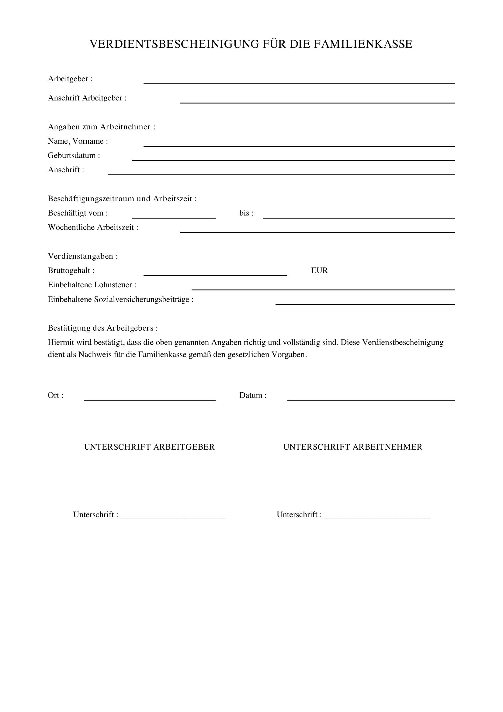 Verdienstbescheinigung Familienkasse