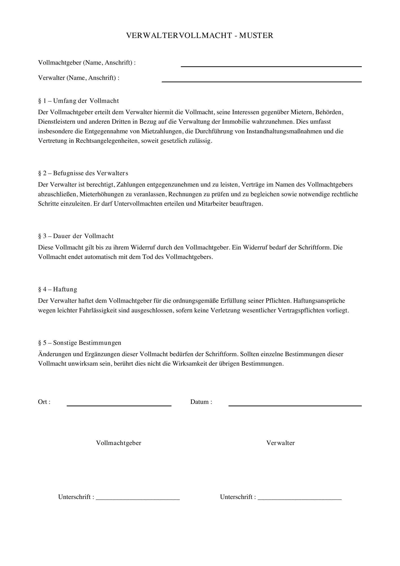 Verwaltervollmacht Muster